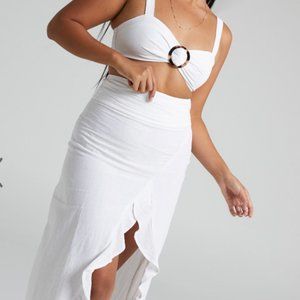 VANIKA CROP TOP AND RUFFLE MIDI SKIRT TWO PIECE SET IN WHITE